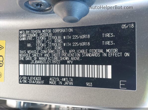 JTJBARBZ0J2178922 2018 LEXUS NX 300 Silver Vista del compartimento del motor