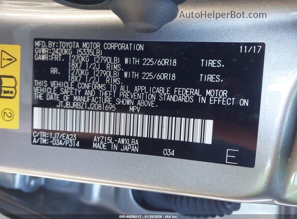 JTJBJRBZ1J2081695 2018 LEXUS NX 300H Silver Widok komory silnika