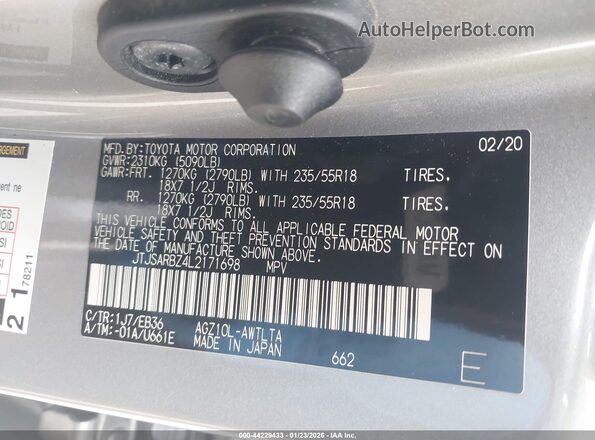 JTJSARBZ4L2171698 2020 LEXUS NX 300 Silver 