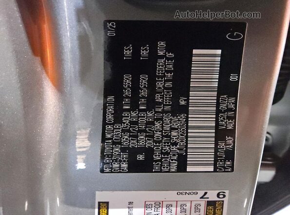 JTJTBCDX2S5039496 2025 LEXUS GX Silver Vista de la etiqueta del VIN