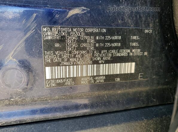 JTMAB3FV7MD065798 2021 TOYOTA RAV4 Blue 