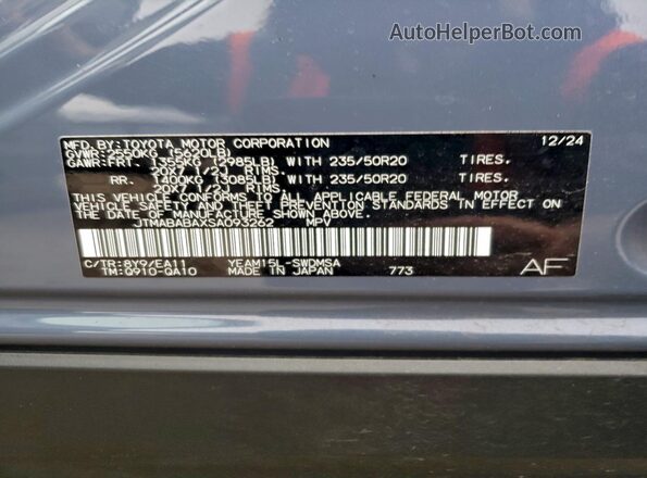 JTMABABAXSA093262 2025 SUBARU SOLTERRA Teal VIN sticker view