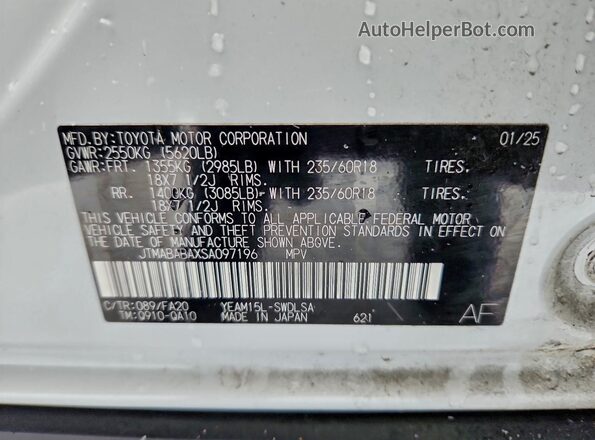 JTMABABAXSA097196 2025 SUBARU SOLTERRA White VIN կոդի պիտակի տեսք