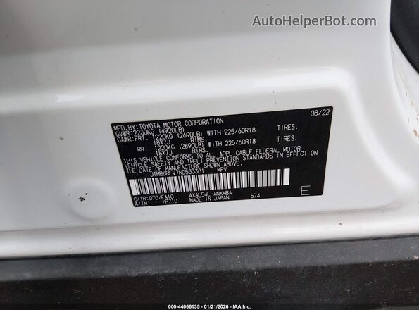 JTMB6RFV7ND533381 2022 TOYOTA LE White Vista del compartimento del motor