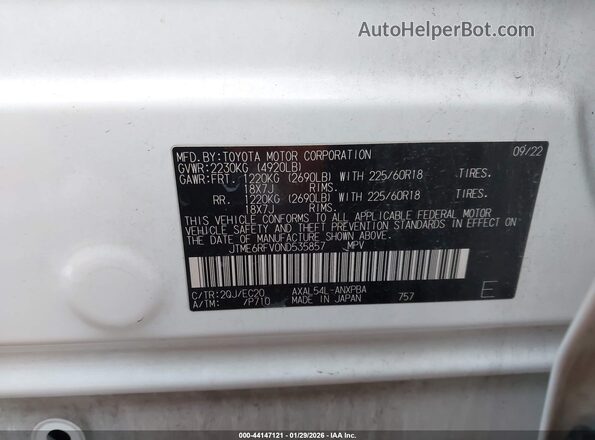 JTME6RFV0ND535857 2022 TOYOTA RAV4 HYBRID White Вид підкапотного простору