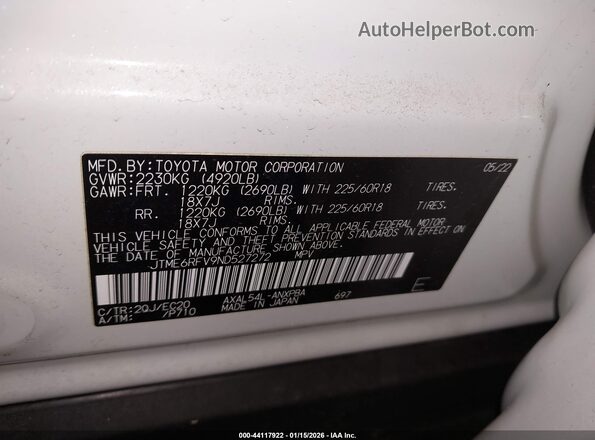 JTME6RFV9ND527272 2022 TOYOTA RAV4 HYBRID White Engine compartment view