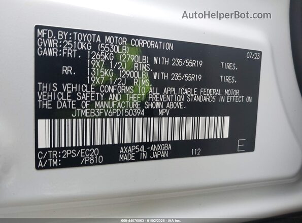 JTMEB3FV6PD150394 2023 TOYOTA RAV4 PRIME White Widok komory silnika