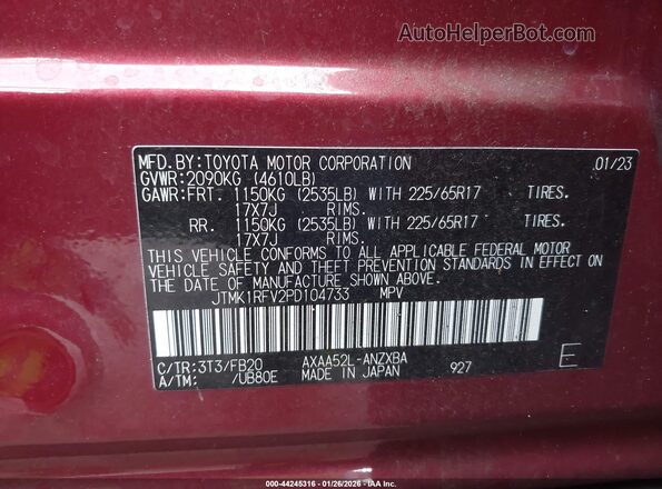 JTMK1RFV2PD104733 2023 TOYOTA LE Red 