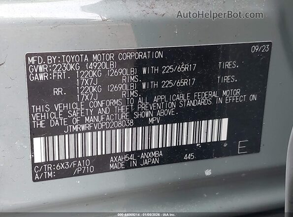 JTMRWRFV0PD208038 2023 TOYOTA LE Gray 
