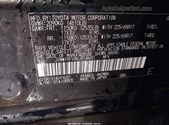 JTMW1RFVXKJ014600 2019 TOYOTA LE Black 