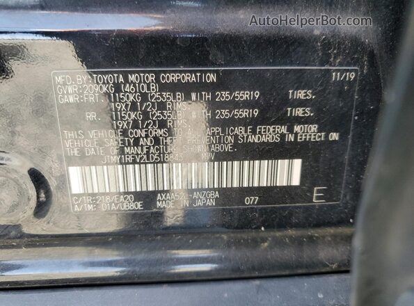 JTMY1RFV2LD518843 2020 TOYOTA LIMITED Черный Вид наклейки с VIN-кодом