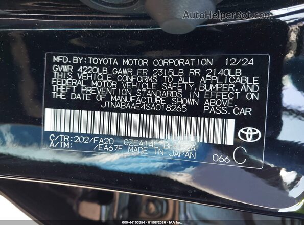 JTNABAAE4SA018265 2025 TOYOTA LL Black Widok komory silnika
