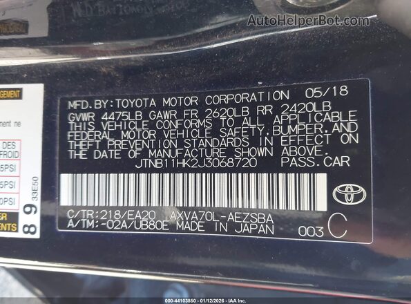 JTNB11HK2J3068720 2018 TOYOTA CAMRY Black Շարժիչի բաժամունքի տեսք