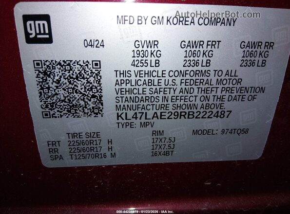 KL47LAE29RB222487 2024 BUICK OTHER Burgundy Vista del compartimento del motor