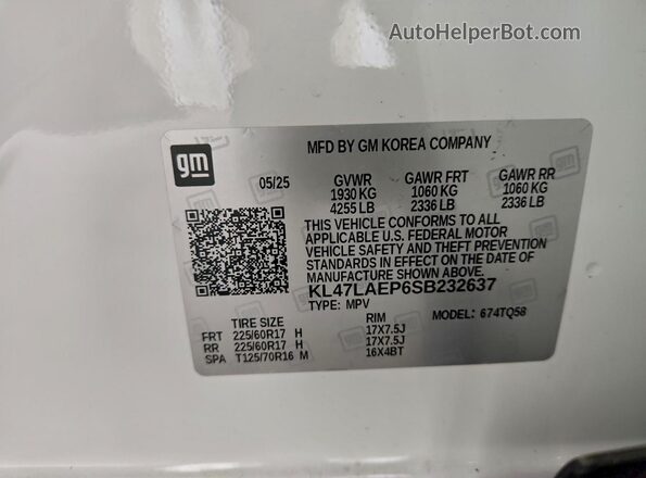 KL47LAEP6SB232637 2025 BUICK OTHER Белый Вид наклейки с VIN-кодом