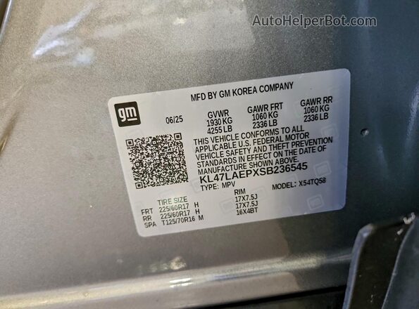 KL47LAEPXSB236545 2025 BUICK OTHER Gray Widok wnętrza 360 stopni