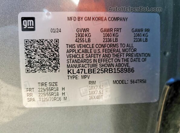 KL47LBE25RB158986 2024 BUICK OTHER Silver VIN կոդի պիտակի տեսք