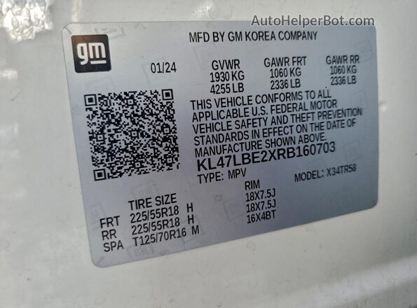 KL47LBE2XRB160703 2024 BUICK OTHER White VIN կոդի պիտակի տեսք