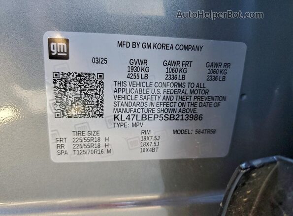 KL47LBEP5SB213986 2025 BUICK OTHER Серый Вид наклейки с VIN-кодом