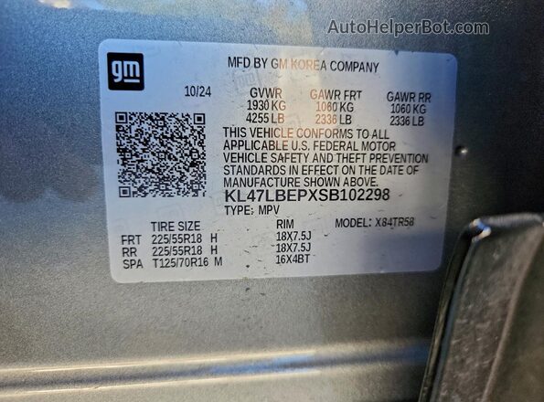 KL47LBEPXSB102298 2025 BUICK OTHER Серый Вид наклейки с VIN-кодом