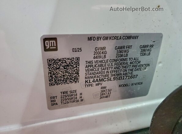 KL4AMCSL9SB171607 2025 BUICK ENCORE White VIN կոդի պիտակի տեսք