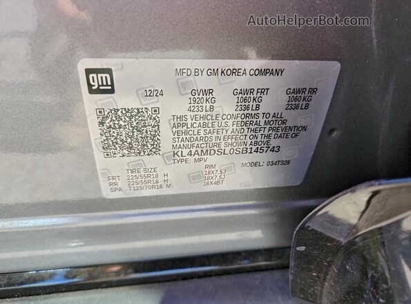 KL4AMDSL0SB145743 2025 BUICK ENCORE Gray VIN კოდის სტიკერის ხედი