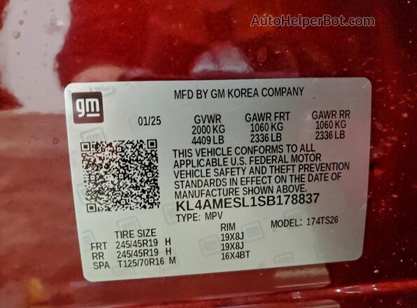 KL4AMESL1SB178837 2025 BUICK ENCORE Red VIN sticker view
