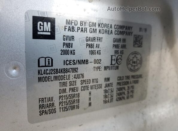 KL4CJ2SB4KB847092 2019 BUICK ENCORE Silver Engine compartment view