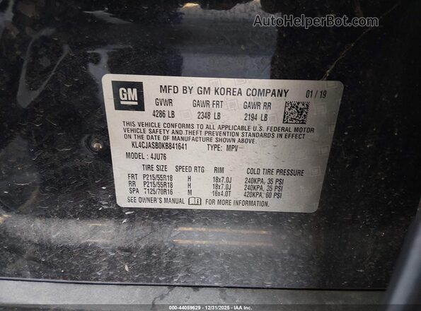 KL4CJASB0KB841641 2019 BUICK ENCORE Black VIN կոդի պիտակի տեսք