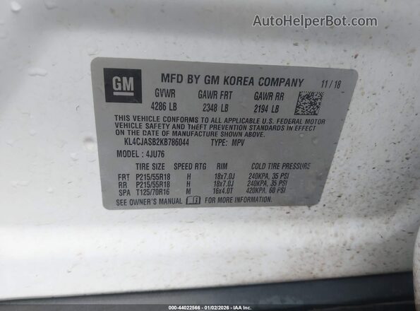 KL4CJASB2KB786044 2019 BUICK ENCORE White Vista del compartimento del motor