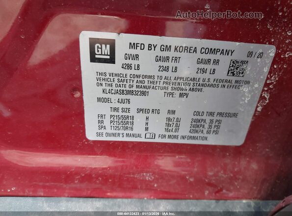KL4CJASB3MB323901 2021 BUICK ENCORE Red 