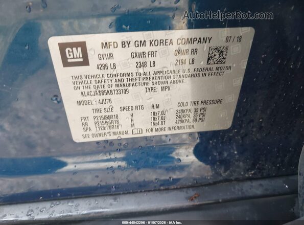KL4CJASB5KB733709 2019 BUICK ENCORE Blue Engine compartment view