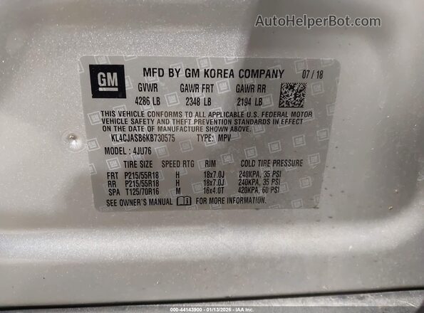 KL4CJASB6KB730575 2019 BUICK ENCORE Silver Շարժիչի բաժամունքի տեսք