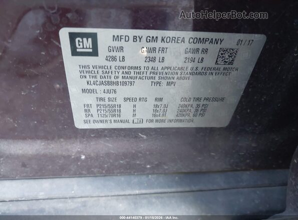 KL4CJASB8HB109797 2017 BUICK ENCORE Burgundy Widok komory silnika