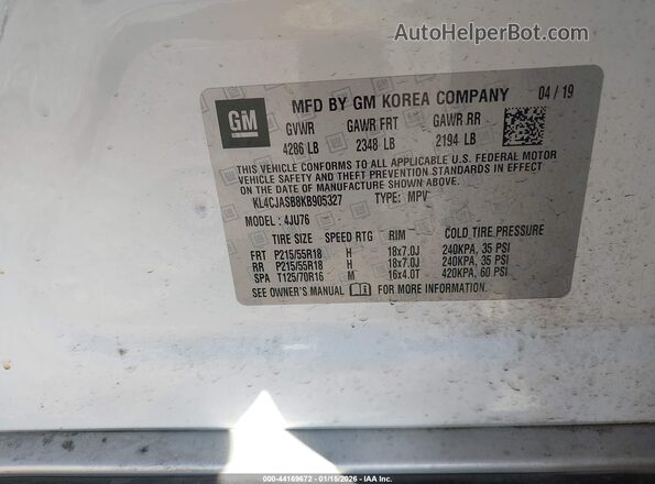 KL4CJASB8KB905327 2019 BUICK ENCORE White Widok komory silnika