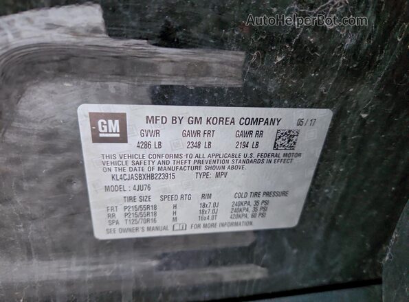 KL4CJASBXHB223915 2017 BUICK ENCORE Black Vista del compartimento del motor