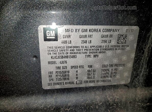 KL4CJESB4HB124093 2017 BUICK ENCORE Charcoal Widok wnętrza 360 stopni