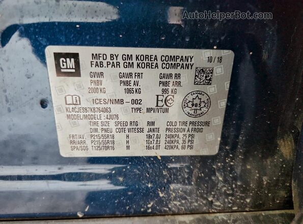 KL4CJESB7KB764063 2019 BUICK ENCORE Blue Engine compartment view