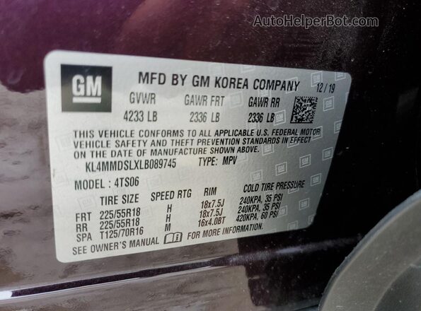 KL4MMDSLXLB089745 2020 BUICK ENCORE Black 360 interior view