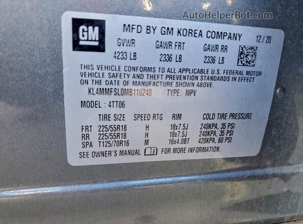 KL4MMFSL0MB116240 2021 BUICK ENCORE Gray 