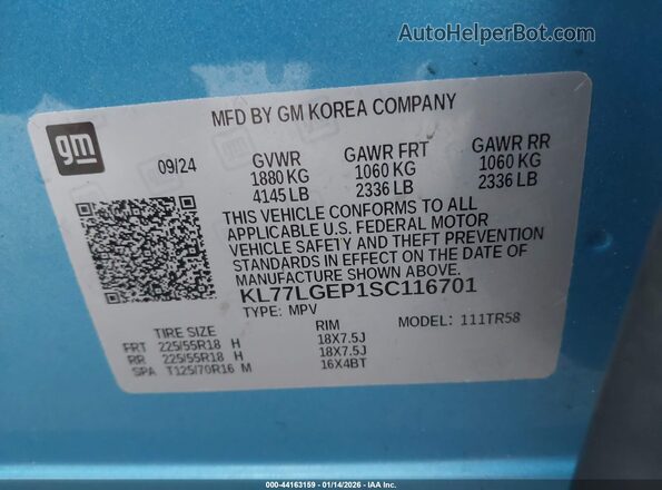 KL77LGEP1SC116701 2025 CHEVROLET TRAX Blue Vista del compartimento del motor
