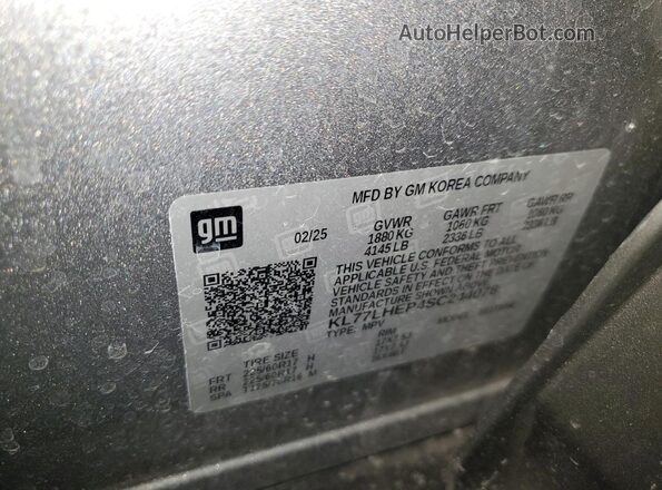 KL77LHEP4SC244078 2025 CHEVROLET TRAX Gray Вид наклейки з VIN-кодом
