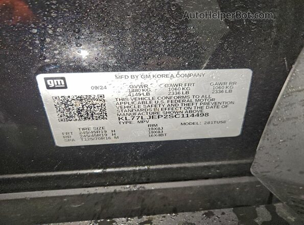 KL77LJEP2SC114498 2025 CHEVROLET TRAX Black Vista de la etiqueta del VIN