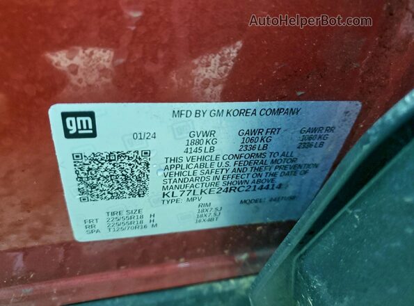 KL77LKE24RC214414 2024 CHEVROLET TRAX Orange Widok naklejki z numerem VIN