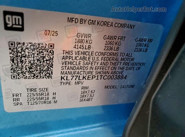 KL77LKEP1TC003884 2026 CHEVROLET TRAX Blue 