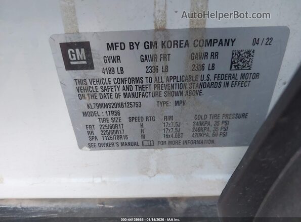 KL79MMS20NB125753 2022 CHEVROLET TRAILBLAZER White Widok komory silnika