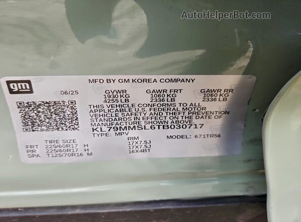 KL79MMSL6TB030717 2026 CHEVROLET TRAILBLAZER Зеленый 