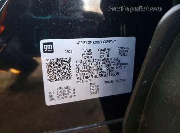 KL79MRSL5SB216535 2025 CHEVROLET TRAILBLAZER Black VIN կոդի պիտակի տեսք