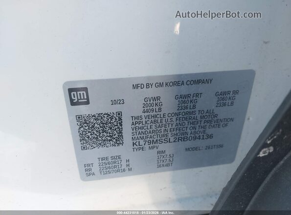 KL79MSSL2RB094136 2024 CHEVROLET TRAILBLAZER White Engine compartment view