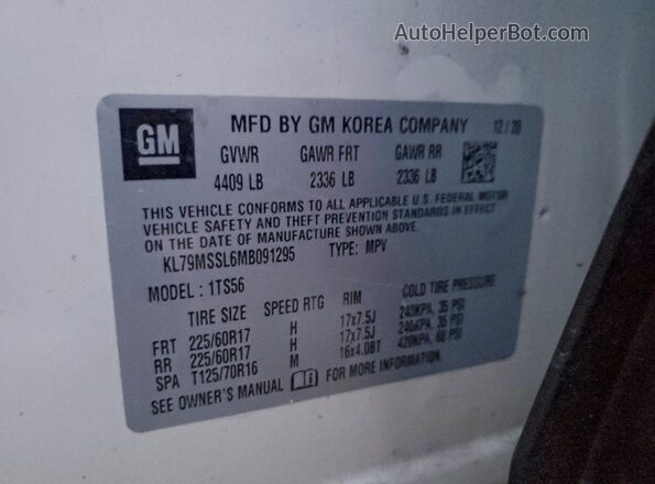 KL79MSSL6MB091295 2021 CHEVROLET TRAILBLAZER White 